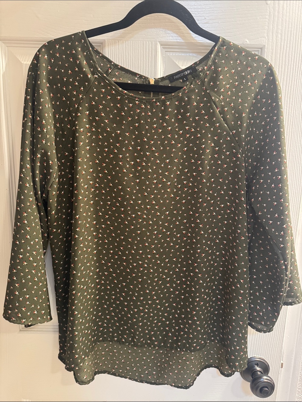 Papermoon Olive Green Floral Raglan Sleeve Blouse